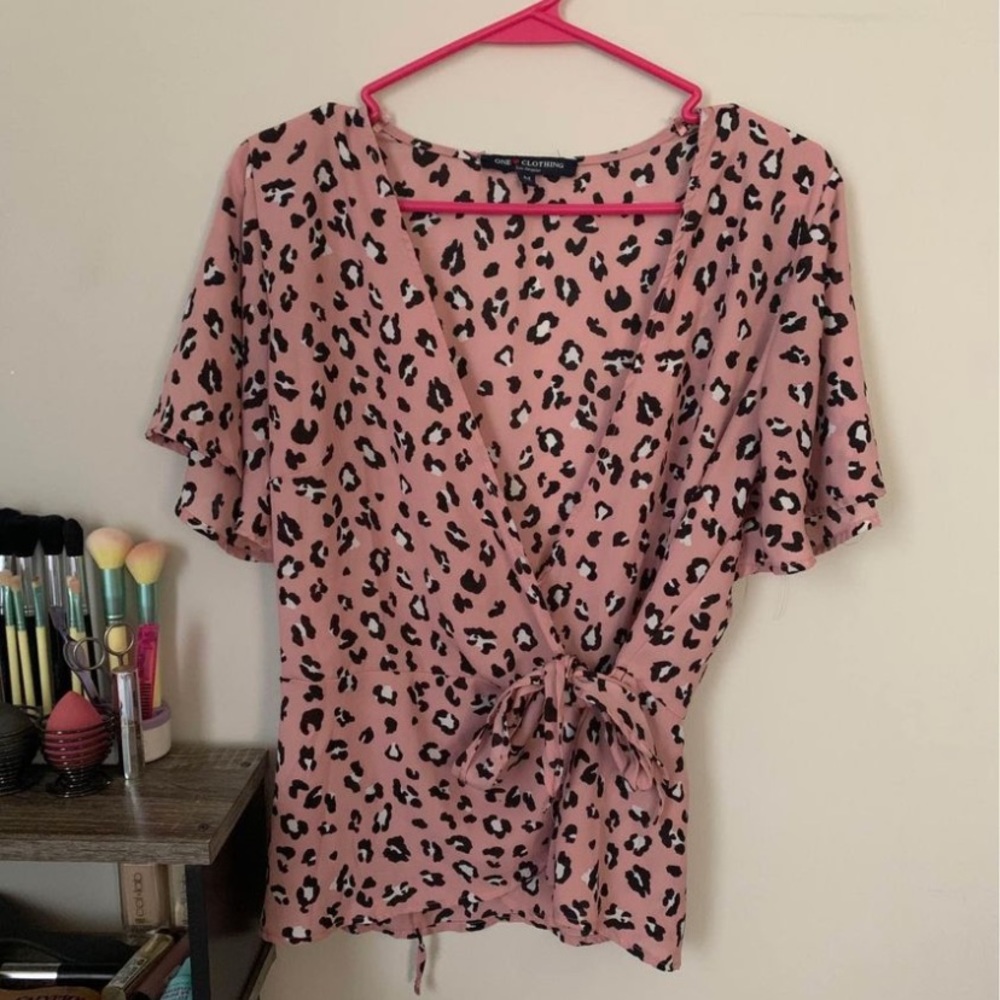 Pink leopard print wrap top
